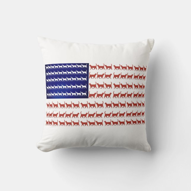 USA Flat Cats Red White and Blue Throw Pillow (Front)