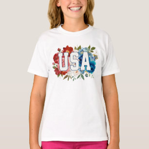 USA Floral Typography Graphic – T-Shirt