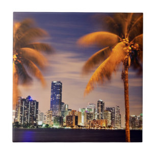USA, Florida, Miami skyline at dusk Tile