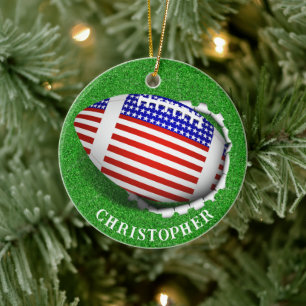 USA Football Tearing Out Christmas  Ceramic Ornament