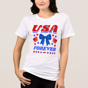 USA Forever Blue Gingham Bow Tri-Blend Shirt