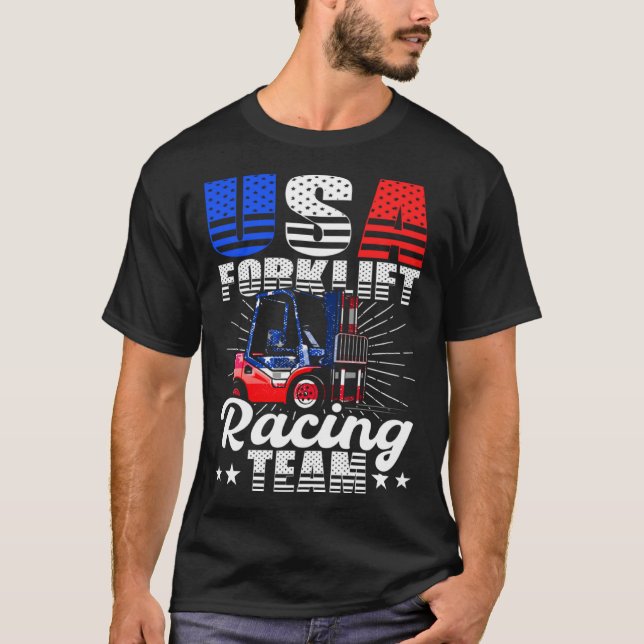 USA Forklift Operator Racing Team Warehouse Worker T-Shirt (Front)