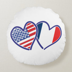 USA---France-Love Round Pillow