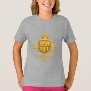 USA Freedom Golden Emblem Girls’ Basic T-Shirt