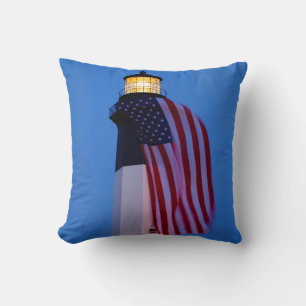 USA, Georgia, Tybee Island, Flag Flying 2 Throw Pillow