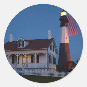 USA, Georgia, Tybee Island, Flag Flying Classic Round Sticker