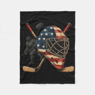 Usa Goalie Helmet Ice Hockey Shirt 4th Of July Spo Fleece Blanket