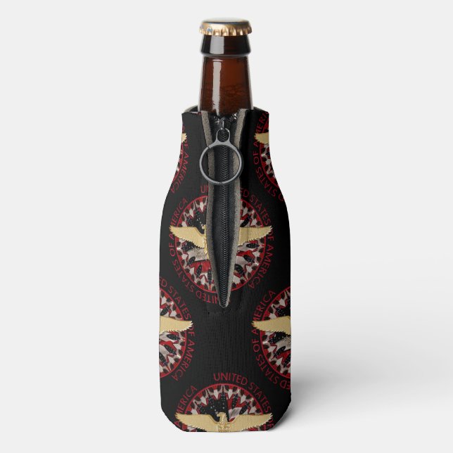 USA Gold Eagle, Flag Black-Red-Bottle Cooler (Bottle Back)