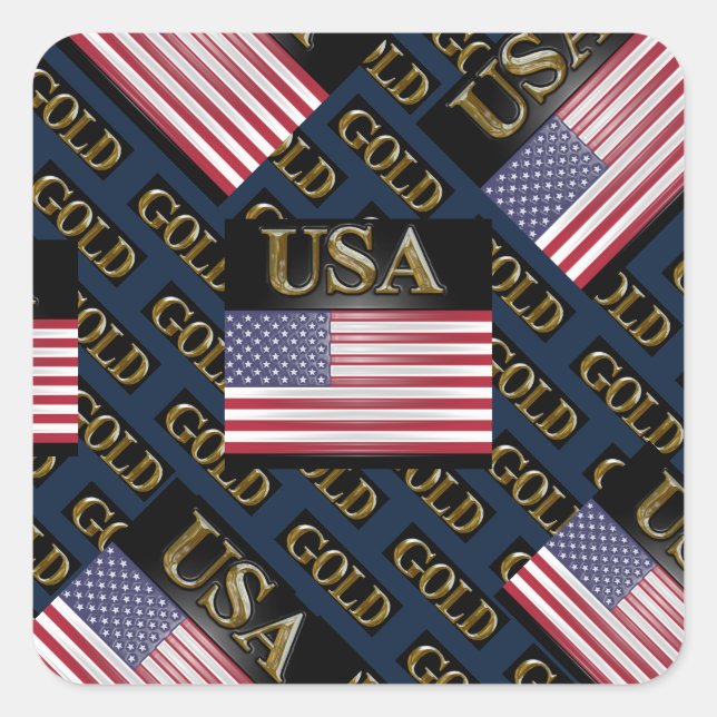 USA  GOLD           SQUARE STICKER (Front)