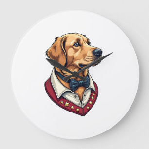 USA Golden Retriever Vintage Patriotic Dog Shirt Large Clock