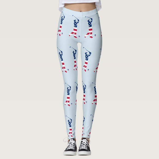 USA golf American flag golfer Leggings (Front)