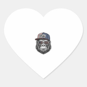 USA Gorilla Vintage Engraving Patriotic Shirt Desi Heart Sticker