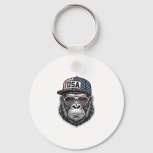 USA Gorilla Vintage Engraving Patriotic Shirt Desi Keychain