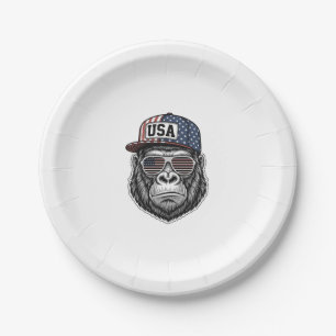 USA Gorilla Vintage Engraving Patriotic Shirt Desi Paper Plate