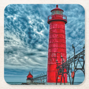 USA, Grand Haven, Michigan, lighthouse Square Paper Coaster