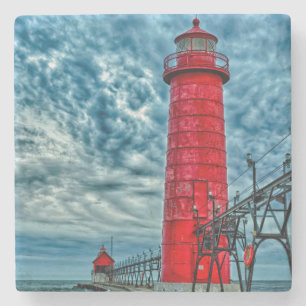 USA, Grand Haven, Michigan, lighthouse Stone Coaster