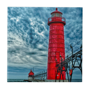 USA, Grand Haven, Michigan, lighthouse Tile