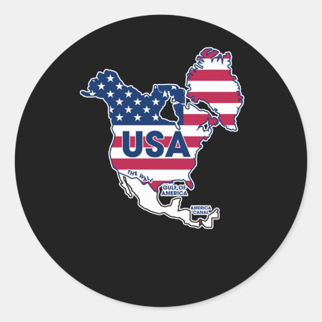 Usa = Greenland + Canada + Gulf + Canal  Classic Round Sticker (Front)