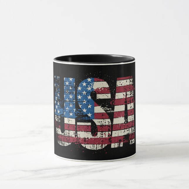 USA grunge text design with flag Mug (Center)