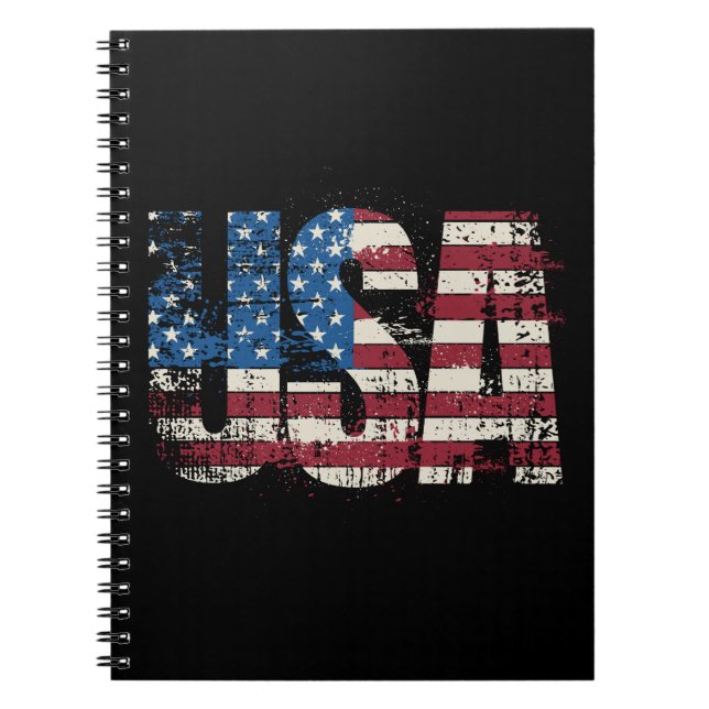 USA grunge text design with flag Notebook (Front)