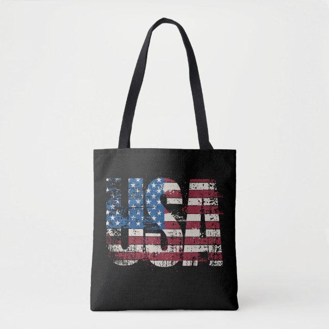 USA grunge text design with flag Tote Bag (Front)
