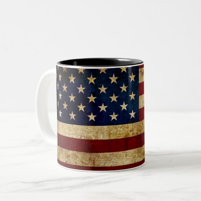 USA / Grunged flag Two-Tone Coffee Mug (Front Left)