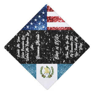 USA Guatemala flag red blue sparkles glitters Graduation Cap Topper