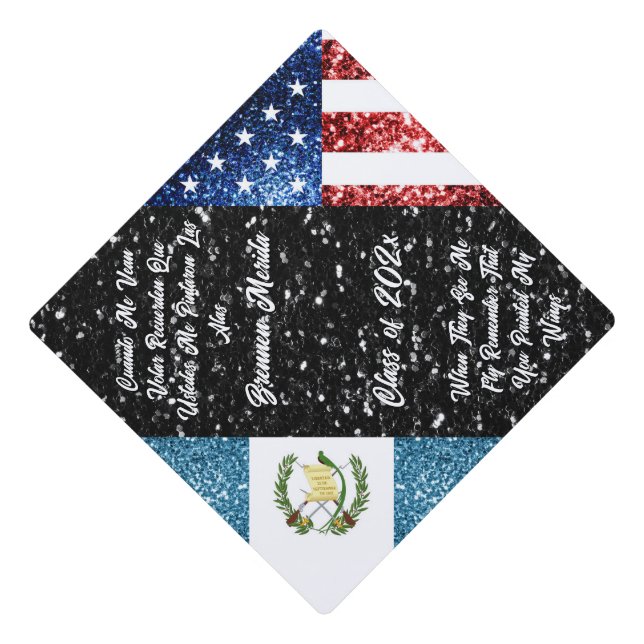 USA Guatemala flag red blue sparkles glitters Graduation Cap Topper (Front)