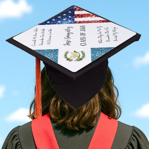 USA Guatemala flag sparkles Custom name class Graduation Cap Topper