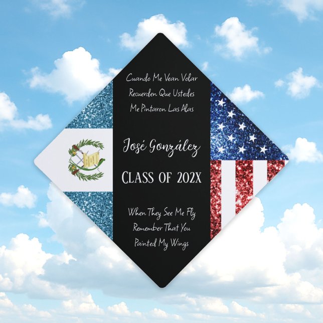 USA Guatemala flag sparkles Custom name class Graduation Cap Topper (Creator Uploaded)