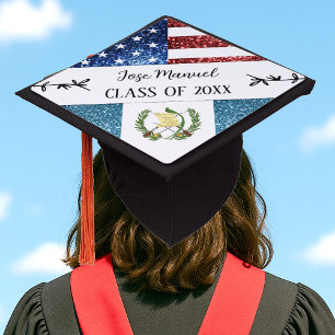 USA Guatemala flag sparkles Custom Name Class of Graduation Cap Topper