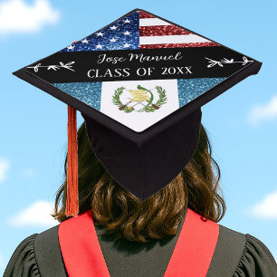 USA Guatemala flag sparkles Custom Name Class of Graduation Cap Topper