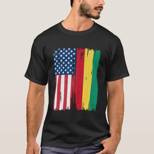 Usa Guinea Half American Flag Roots T-Shirt (Front)