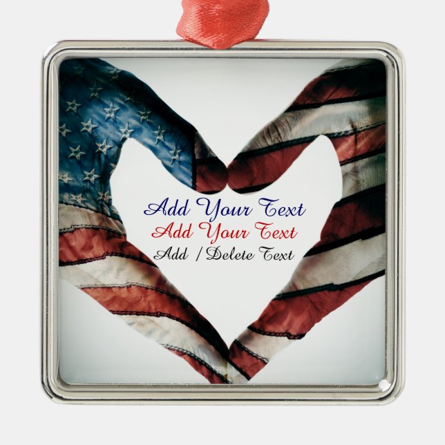 USA Hands and Heart Metal Ornament (Front)