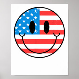 Usa Happy Face Smile American Flag 4th Of July  Poster