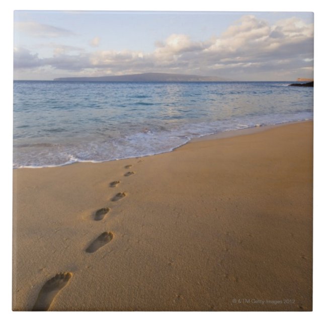 USA, Hawaii, Maui, Wailea, footprints on beach 2 Tile (Front)