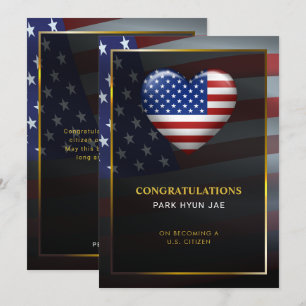 USA Heart Flag   Gold Frame   Citizenship Invitation