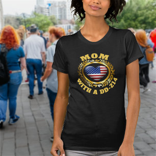 USA Heart Flag Gold Laurel Leaf Mom DD 214 T-Shirt