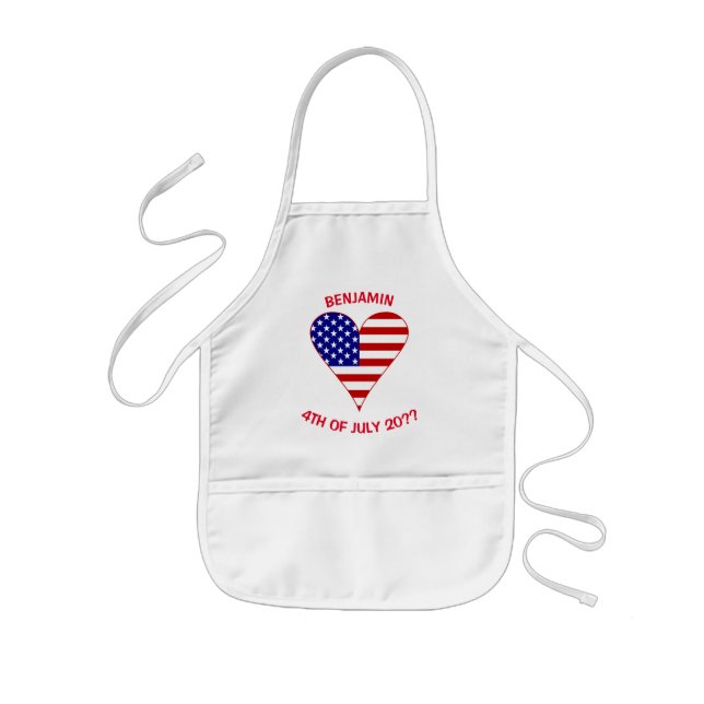 USA Heart Flag Red Personalized  Kids Apron (Front)