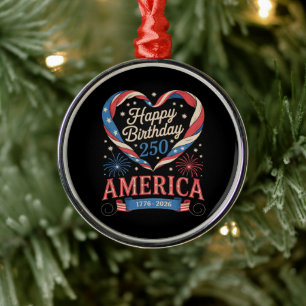 USA Hearts 1776 2026 July 250th Birthday USA Metal Ornament
