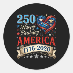 USA Hearts 1776 2026 July 4th 250th Birthday USA Classic Round Sticker