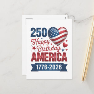 USA Hearts 1776 2026 July 4th  Holiday Postcard