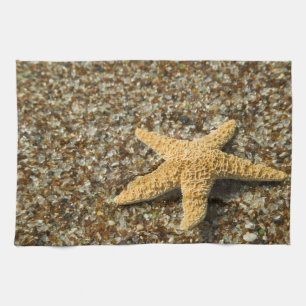 USA, HI, Kauai, Glass Beach with Star fish Kitchen Towel
