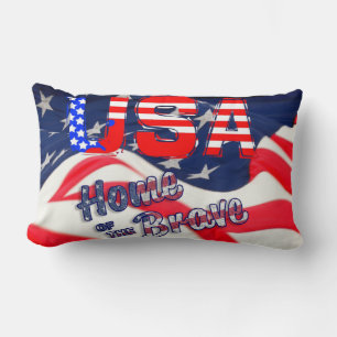 USA Home of the Brave Flag Lumbar Pillow