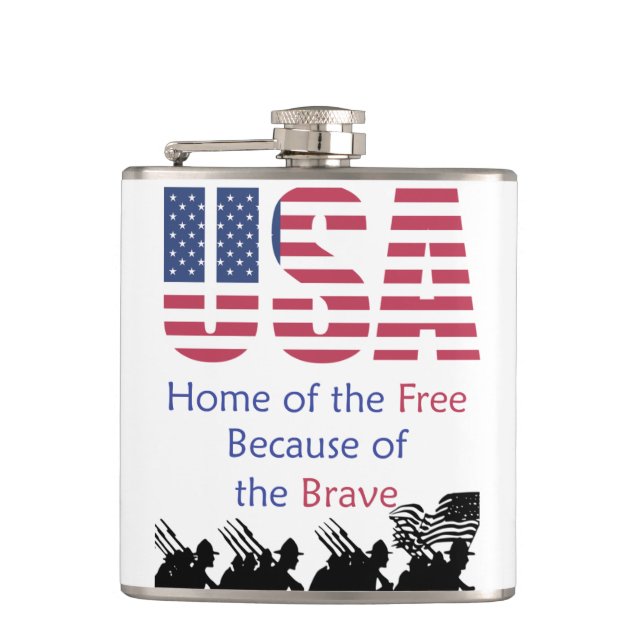 USA - Home of the Free Because of the Brave Hip Flask (Front)