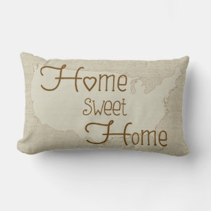 USA - Home Sweet Home burlap-look custom name Lumbar Pillow