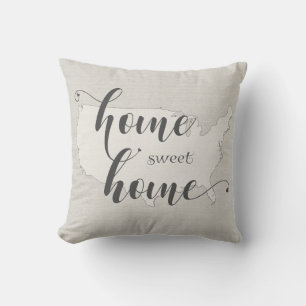 USA - Home Sweet Home burlap-look Throw Pillow