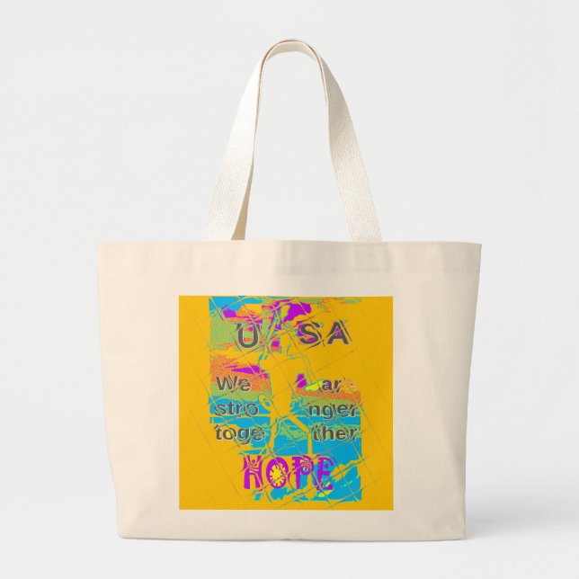 USA Hope: Colourful Textured Design Large Tote Bag (Front)
