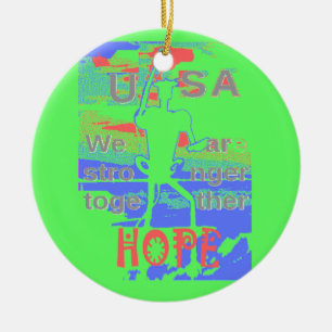 USA Hope: Neon Lemon & Orange Art Ceramic Ornament
