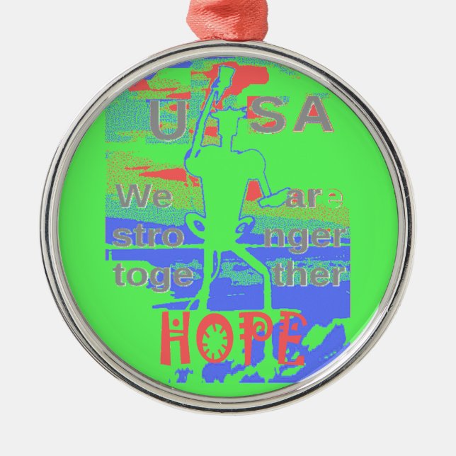 USA Hope: Neon Lemon & Orange Art Metal Ornament (Front)